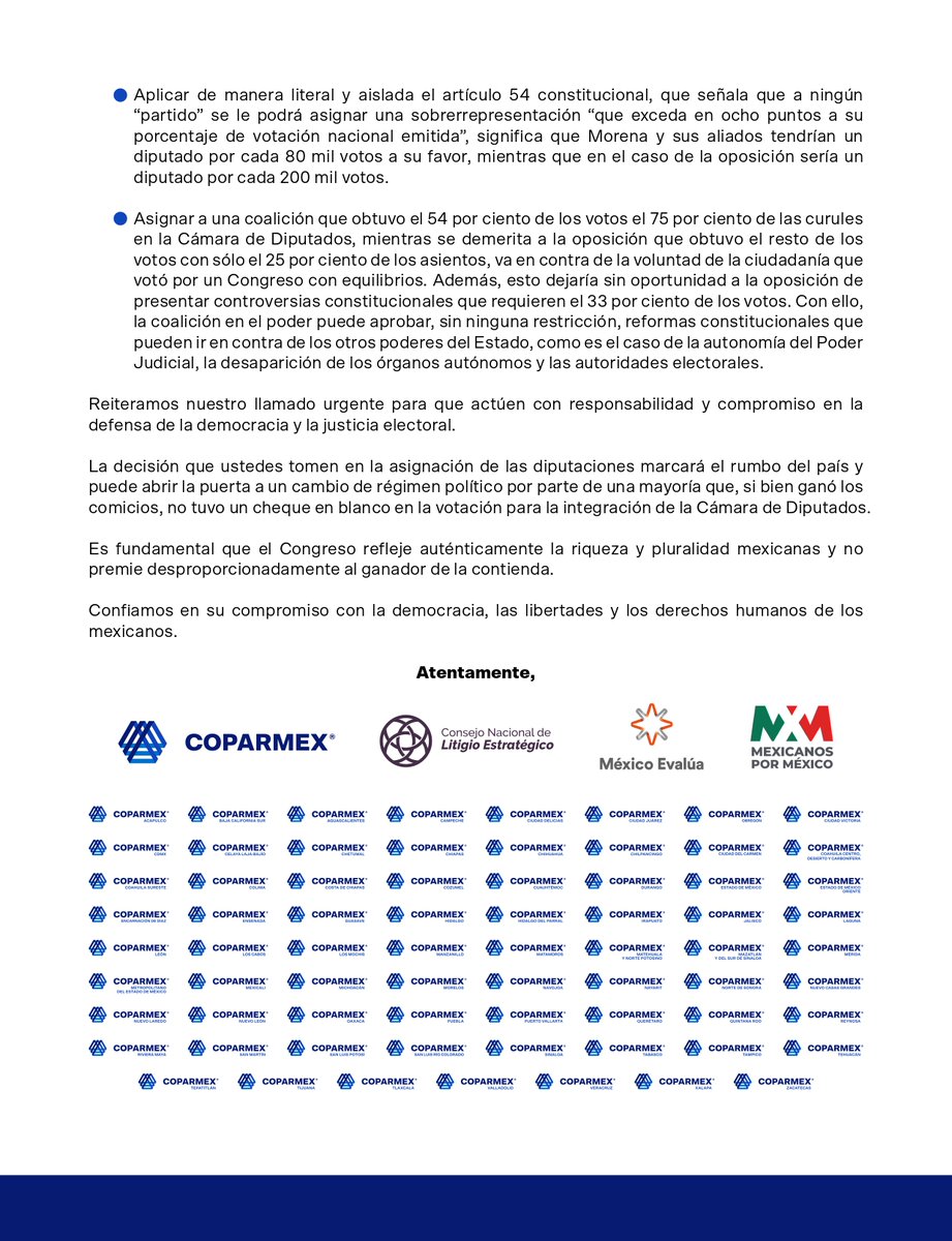CoparmexZMLeon's tweet photo. 👉Coparmex ZM León hace un llamado al @INEMexico para respetar la voluntad de los ciudadanos en la conformación de la próxima Cámara de Diputados @GuadalupeTadei @NormaIreneD @Uuckib @MartinFazMora @C_Humphrey_J @RitaBellLpz  @Montana_Ventura @DaniaRavel @JaimeRiveraV @CZavalaP https://t.co/bFieg9DeOY