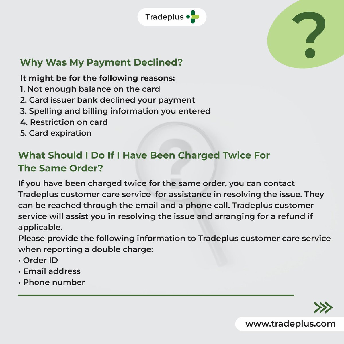 Tradeplus_ng's tweet photo. Get informed with our FAQs! 

Learn more about payment on Tradeplus and find answers to your questions about payment methods, processing times, and more.

Sign up now at https://t.co/mAMzrObkZ5

#paymentsolutions #shoppingonline #vendors #businessowner #smallbusiness #tradeplus https://t.co/qUiZbOAxot