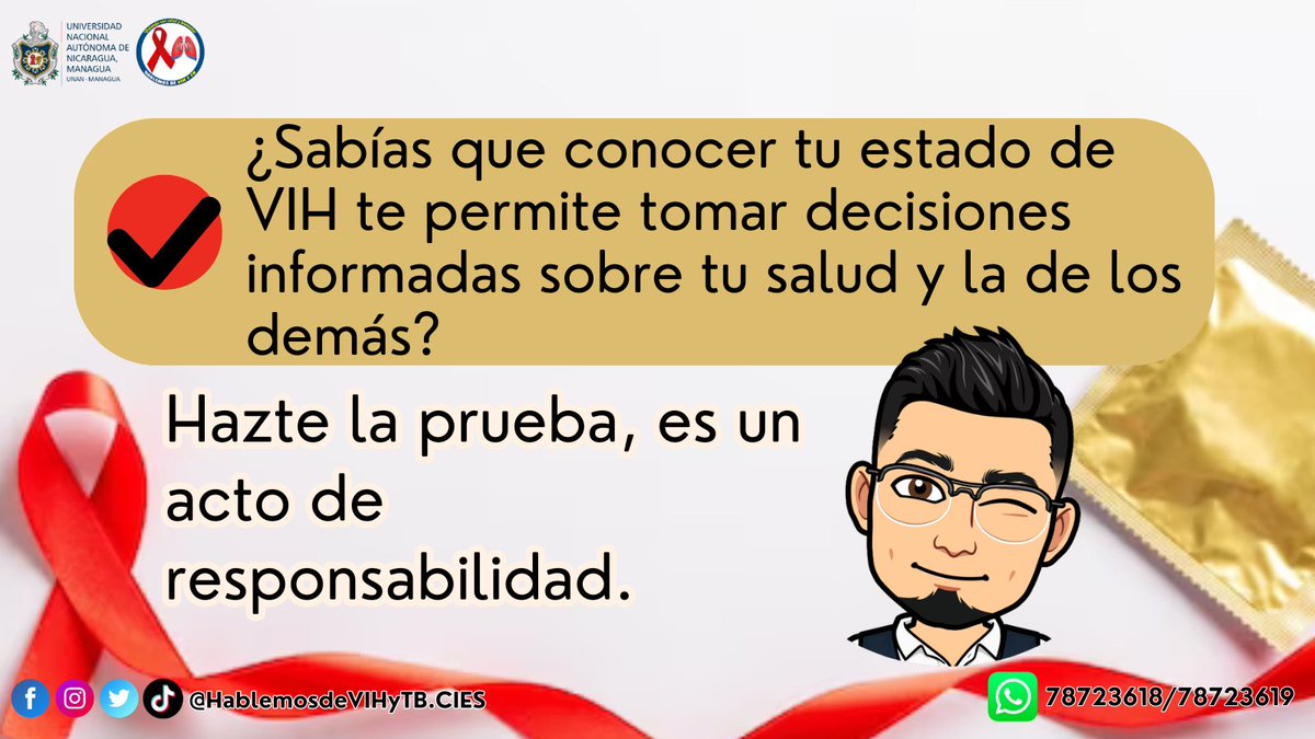 Hablemos_VIHyTB's tweet image. 🔍 ¿Sabías que conocer tu estado de VIH te permite tomar decisiones informadas sobre tu salud y la de quienes te rodean? Realizarte la prueba es un acto de responsabilidad y amor propio. ¡Hazte la prueba y cuida de ti y los demás! #PrevenciónVIH #ConocimientoEsPoder #Responsable