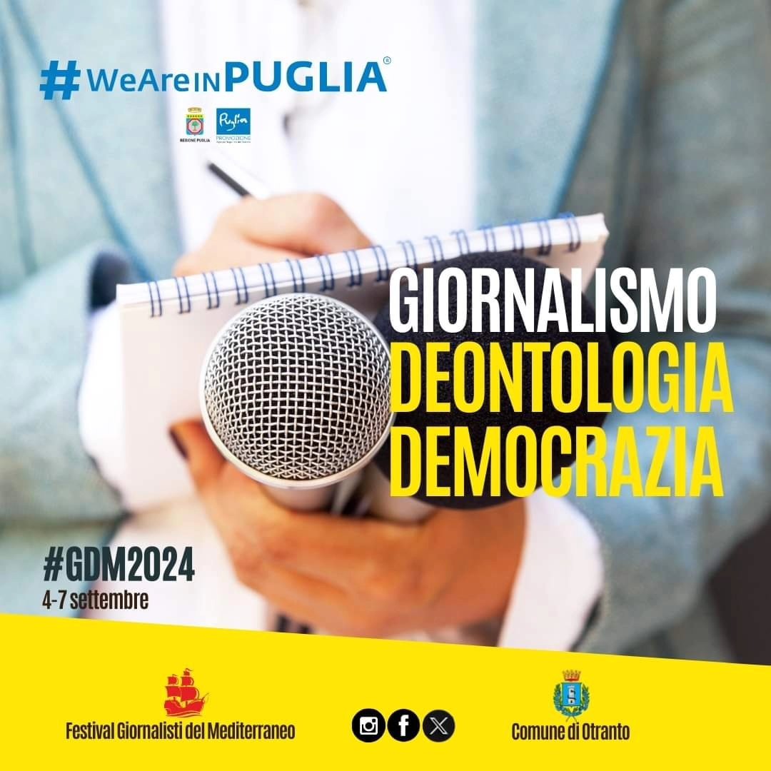 Salvatore Di Salvo (@salvo1di) on Twitter photo Il 4 settembre avrò l' onore e il piacere di partecipare  al Festival Giornalisti del Mediterraneo (fino al 7 ad Otranto) con Vincenzo Varagona Ucsi, #MariaLuisaSgobba,  #AlessandroBanfi, Renato Piccoli per parlare di #giornalismo e #democrazia insieme a #PaoloDiGiannantonio. Il 4 settembre avrò l' onore e il piacere di partecipare  al Festival Giornalisti del Mediterraneo (fino al 7 ad Otranto) con Vincenzo Varagona Ucsi, #MariaLuisaSgobba,  #AlessandroBanfi, Renato Piccoli per parlare di #giornalismo e #democrazia insieme a #PaoloDiGiannantonio.