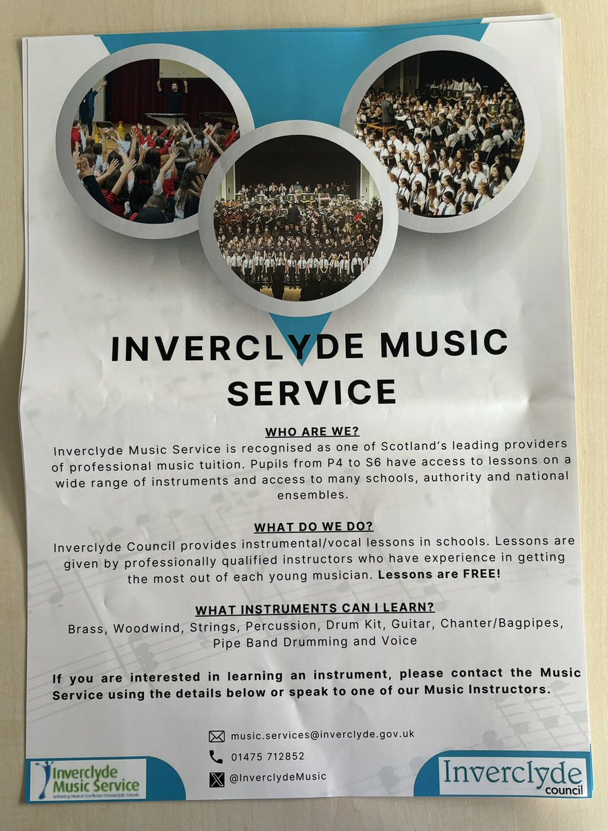 Check out the new <a href="/InverclydeMusic/">Inverclyde Music Service</a> posters around the <a href="/StStephensHS/">Saint Stephen's High School</a> Music Dept. Please speak to your instructor if you have any questions about the authority groups on offer. Keep an eye out for info on our school groups too! 🎵 🎶