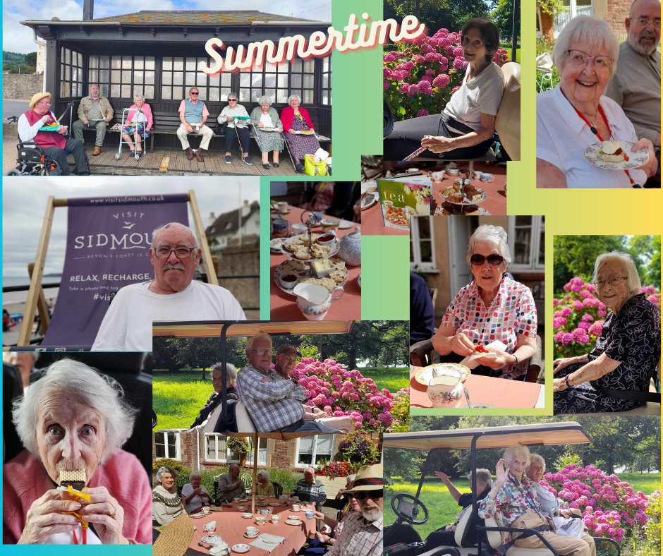 What a wonderful collection of photos from the special times our residents have enjoyed over the past few weeks! From seaside trips and ice creams to cream tea in our courtyard garden, and rides around our beautiful gardens in our buggy. #CareHomeActivities #wellington #somerset