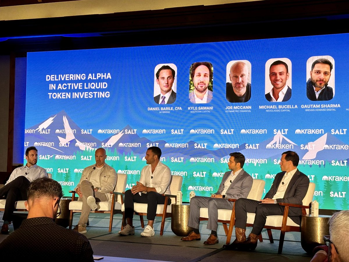 billbar's tweet photo. Live from Jackson Hole:

Fantastic panel…

@KyleSamani, @Gautam_iit, @joemccann @MikeBucella Adam Guren &amp; Daniel Barile

delivering alpha in active liquid token investing…

#crypto #DigitalAssets @SALTConference https://t.co/GbHMdFo2Hg