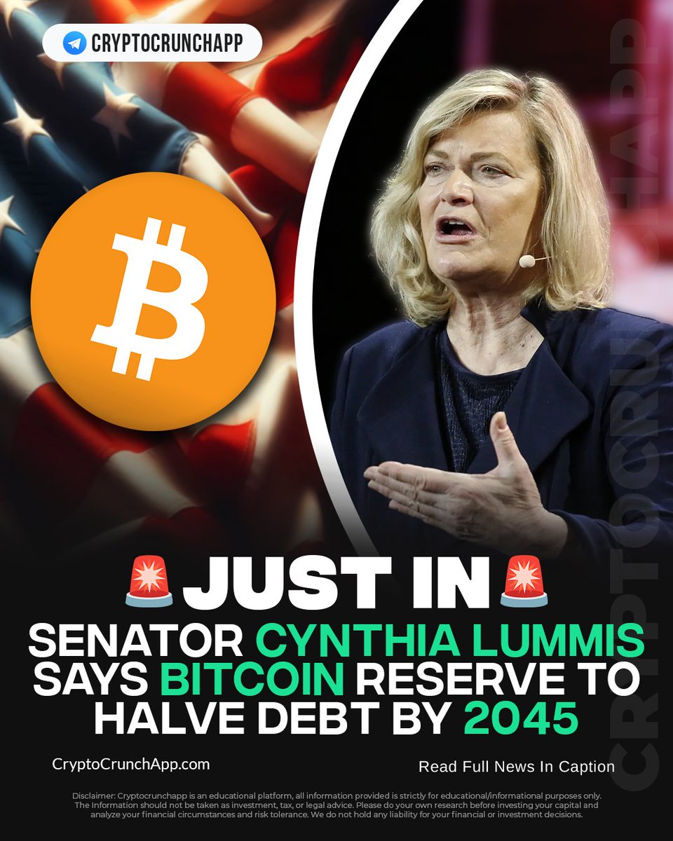 CryptoCrunchApp's tweet image. 🚨LATEST: U.S. Senator Lummis Proposes Strategic #Bitcoin Reserve to Halve National Debt by 2045🇺🇸