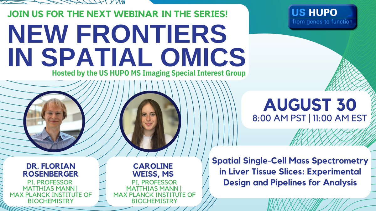 Join the <a href="/us_hupo/">US HUPO</a> MS Imaging SIG for an interactive discussion with authors on experimental design and data pipelines for analysis on Aug 30. Register now: ow.ly/N5bl50SRHJQ #USHUPO
