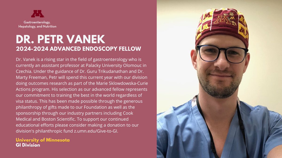 Stuart K. Amateau, MD PhD (@stuartkamateau) on Twitter photo I am proud to announce that we have matched <a href="/PetrVanekMD/">Petr Vanek</a> as our advanced fellow for the 25-26 academic year. Under the guidance of <a href="/gurutrikumd/">Guru Trikudanathan</a> and Dr. Marty Freeman, Petr will spend this year with <a href="/UMN_GIHep/">GI & Hepatology Division - University of Minnesota</a> doing outcomes research. I am proud to announce that we have matched <a href="/PetrVanekMD/">Petr Vanek</a> as our advanced fellow for the 25-26 academic year. Under the guidance of <a href="/gurutrikumd/">Guru Trikudanathan</a> and Dr. Marty Freeman, Petr will spend this year with <a href="/UMN_GIHep/">GI & Hepatology Division - University of Minnesota</a> doing outcomes research.