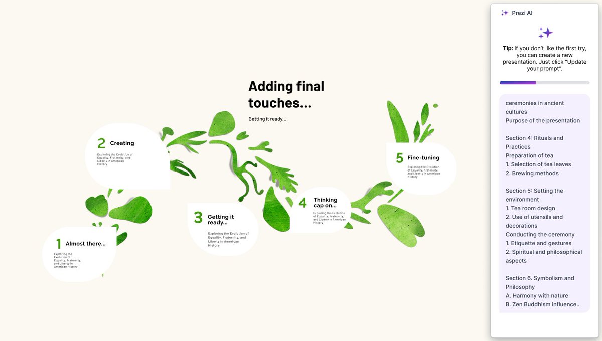 prezi's tweet image. We’ve listened to your feedback, and now Prezi has:
🔥 More detailed previews during presentation generation
🔥 Simplified prompt editing and updates
🔥 Enhanced customization options
Explore the new updates: prez.is/preziAI/
#preziAI #AItools #presentationtools