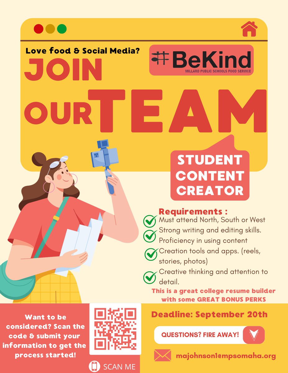 Millard Food Service (@mpsschoollunch) on Twitter photo Attention Millard High School students! Do you love food? Have an interest in social media creativity? This opportunity is for you! <a href="/MillardPS/">Millard Public Schools</a> <a href="/sodexoUSA/">Sodexo USA, Inc.</a> Attention Millard High School students! Do you love food? Have an interest in social media creativity? This opportunity is for you! <a href="/MillardPS/">Millard Public Schools</a> <a href="/sodexoUSA/">Sodexo USA, Inc.</a>