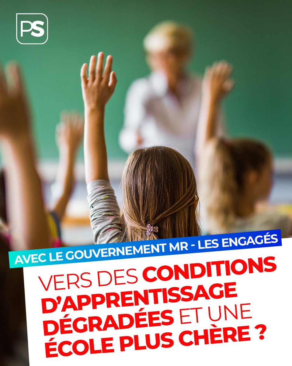 Des économies importantes vont être faites par le gov MR- Les Engagés dans le budget de l’enseignement. L’encadrement des élèves va être réduit et le statut des enseignants précarisé. 
Les coûts de la scolarité à charge des parents risquent d’augmenter.
