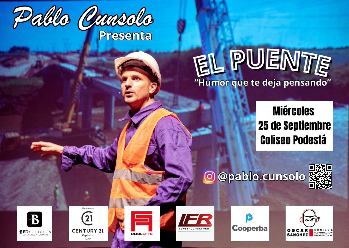 “El Puente” en el Coliseo Podestá de La Plata 

Miércoles 25 de septiembre a las 21hs.

Entradas en la web del teatro o Plateanet