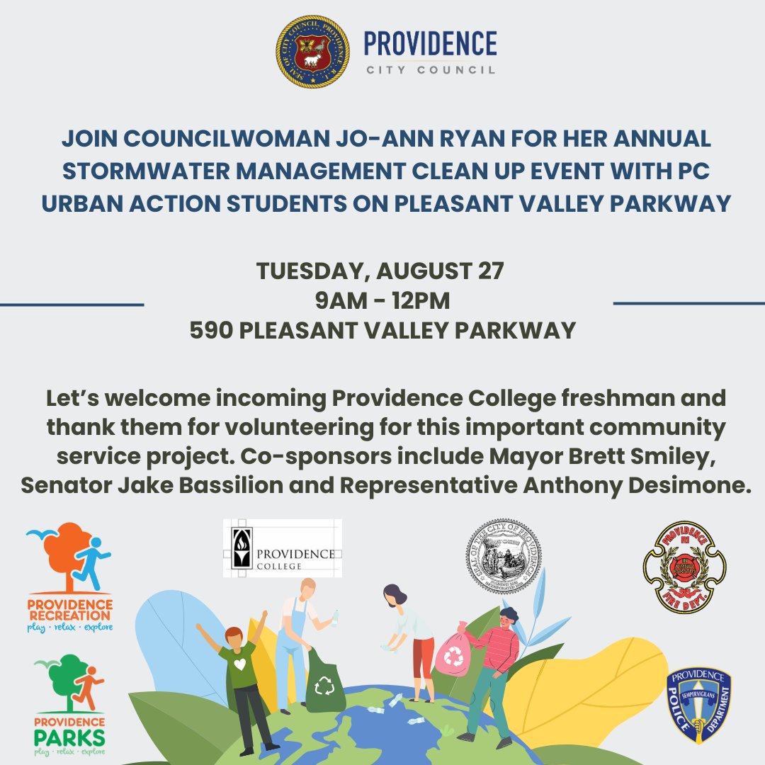 Ward 5: Councilwoman <a href="/JoannRyanPVD5/">Jo-Ann Ryan</a> is hosting her annual stormwater clean up event next week and we need your help for this community service project!