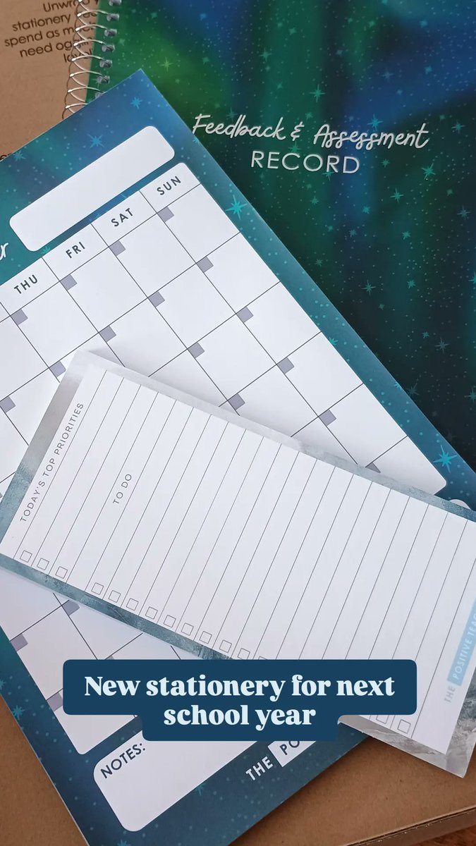 New year: new stationery! I use a ring binder planner, so can't use one of the stunning planners. But love the record book with whole class feedback sheets from <a href="/TPositiveTC/">Positive Teacher Co.</a> and the calendar sheets are my new attempt remember deadlines! To dos for a friend who kept taking mine