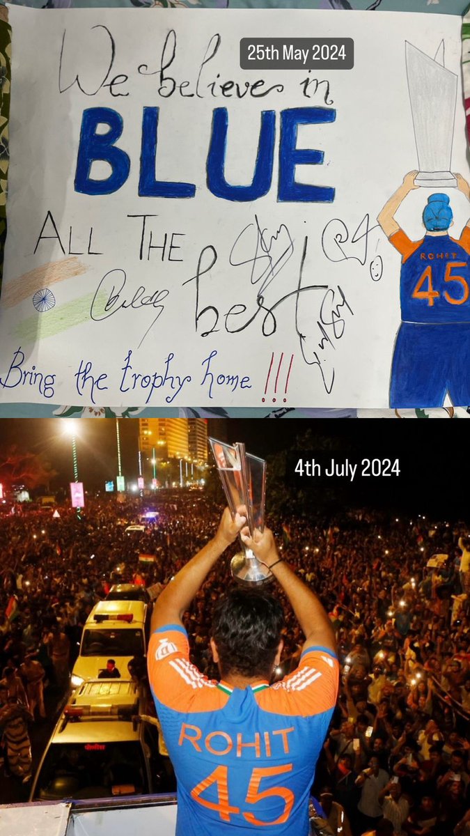 LoyalSachinFan's tweet photo. Rohit Sharma along with Surya, Kuldeep and Pant signed this fan poster before going for the T20 World Cup and then came back with the trophy. https://t.co/xSf9SdM1JE