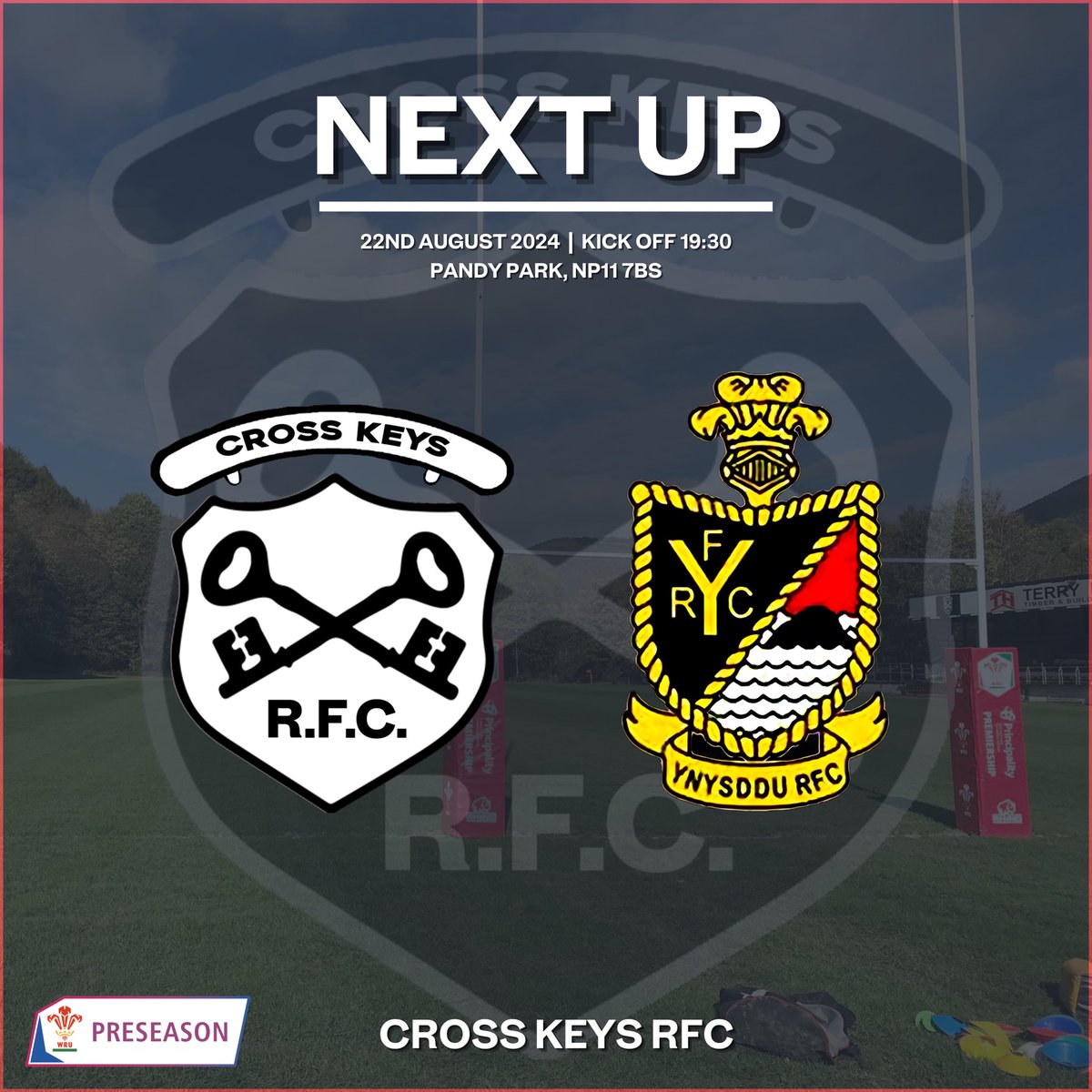 𝐍𝐄𝐗𝐓 𝐔𝐏 🏉

🆚 Ynysddu RFC
📅 22nd August
🏆 Preseason Match 3
🕰️ 7:30pm KO
🏟️ Pandy Park, NP11 7BS

#CrossKeysRFC #Rugby #UpTheKeys 🗝️