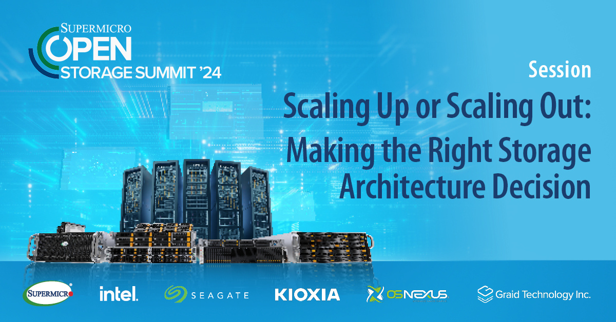 Supermicro (@supermicro_smci) on Twitter photo Hear from <a href="/Supermicro_SMCI/">Supermicro</a>, <a href="/IntelBusiness/">Intel Business</a>, <a href="/KIOXIAAmerica/">KIOXIA America, Inc.</a>, <a href="/Seagate/">Seagate</a>, @OSNexus, and <a href="/GraidTechnology/">Graid Technology Inc.</a>, about scale-up vs. scale-out architectures at #OpenStorageSummit. Register now: hubs.la/Q02M4Z6s0 #SupermicroStorage2024 #StorageSummit2024 #DataStorage #CloudStorage #AI Hear from <a href="/Supermicro_SMCI/">Supermicro</a>, <a href="/IntelBusiness/">Intel Business</a>, <a href="/KIOXIAAmerica/">KIOXIA America, Inc.</a>, <a href="/Seagate/">Seagate</a>, @OSNexus, and <a href="/GraidTechnology/">Graid Technology Inc.</a>, about scale-up vs. scale-out architectures at #OpenStorageSummit. Register now: hubs.la/Q02M4Z6s0 #SupermicroStorage2024 #StorageSummit2024 #DataStorage #CloudStorage #AI
