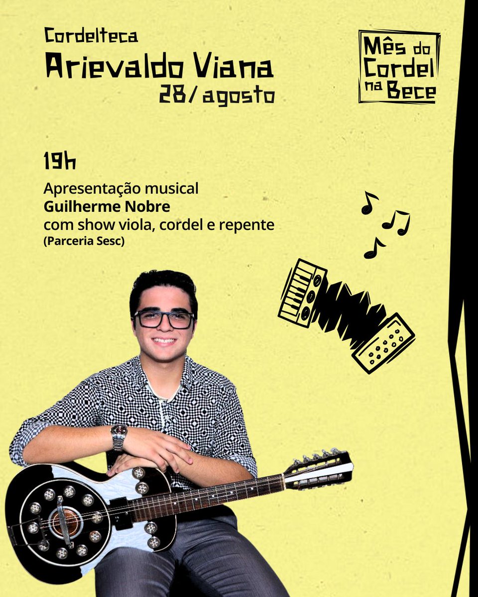 #Cordel | Vem celebrar a Literatura de Cordel na Bece!

No mês em que se celebra a Cultura Popular, a Bece inaugura a Cordelteca Arievaldo Viana, um espaço dedicado ao cordel cearense. 

Confira a programação completa👇
bece.cultura.ce.gov.br/bece-inaugura-…