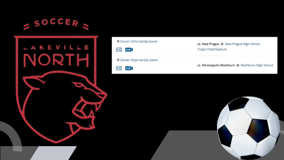 Good luck to our Soccer teams who both begin games TOMORROW.
-Girls travel to New Prague to face the Trojans @ 6pm.
-Boys travel to Washburn to face the Millers @ 7pm.
You can find links to tickets, rosters, or livestreams on our rSchool page found here: southsuburbanconference.org/public/genie/1…