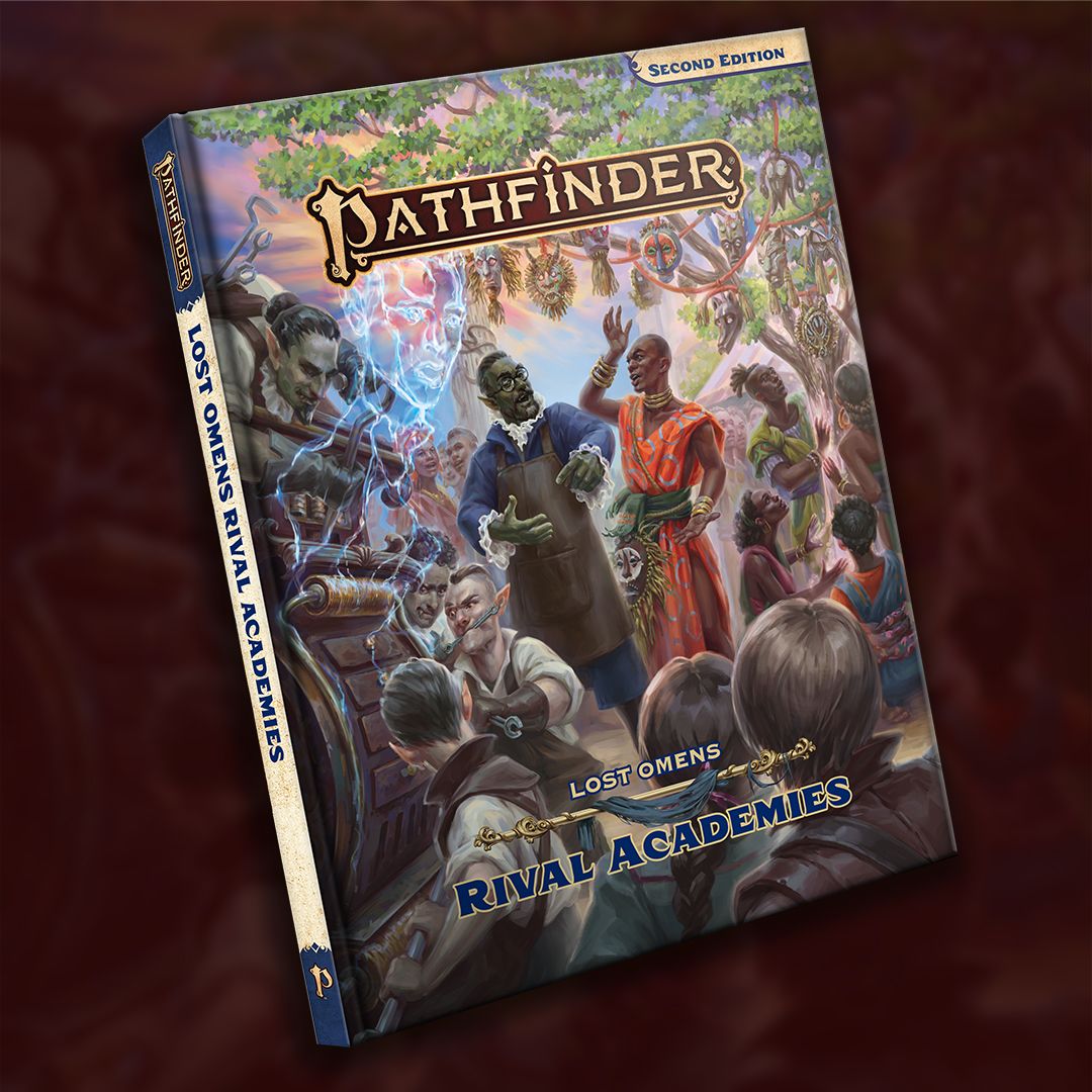 paizo's tweet image. Announced at Gen Con, Pathfinder Lost Omens Rival Academies brings the best and brightest of Golarion together for a grand Convocation! Meet the top sponsor schools on the blog: paizo.me/3WX4KJm