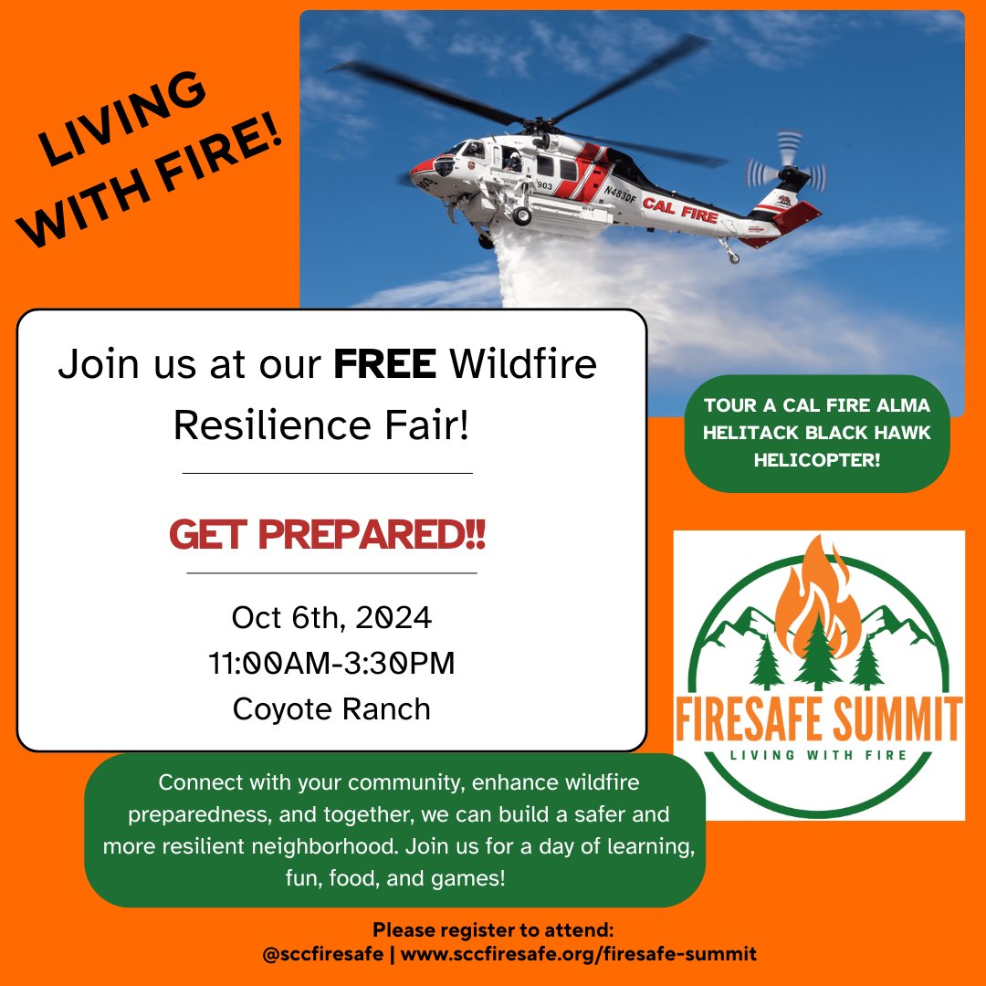 The Santa Clara County FireSafe Council is hosting our inaugural #FireSafeSummit! We are inviting our community to join us.. Go to sccfiresafe.org/firesafe-summi… to learn more and register.