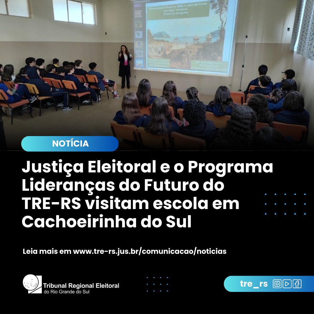 Na última terça-feira (20), a Justiça Eleitoral e o Programa Lideranças do Futuro do TRE-RS estiveram presentes no Colégio Santa Helena, em Cachoeirinha do Sul

📲 Leia a matéria na íntegra: encurtador.com.br/iQ7h0