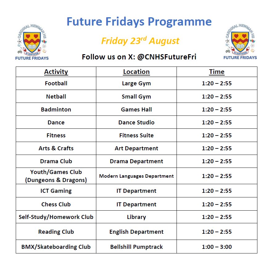 Cardinal Newman Future Fridays tweet media