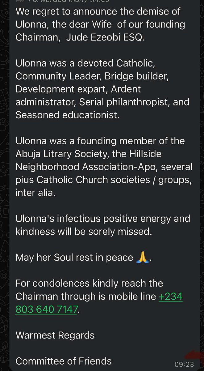 ChidiOdinkalu's tweet photo. The family of Ulonna Inyama, the Registrar of @WigweUniversity who tragically died in Abuja last month, wishes the world to know Ulonna was not married to Mr. Jude Ezeobi. The @fcthighcourt granted a decree of annulment in respect of Mr. Ezeobi's marriage claims on 17 Oct. 2023. https://t.co/IbzO26Y02d