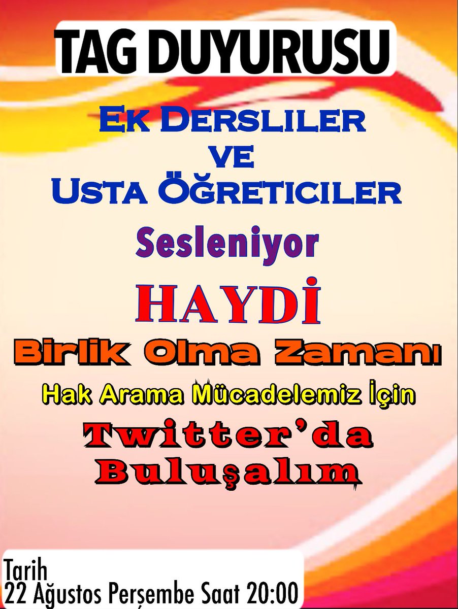 Yarınki etkinliğimize TÜM MAĞDUR KESİMLERDEN DESTEK BEKLİYORUZ...
KOTAYA HAYIR......
<a href="/RTErdogan/">Recep Tayyip Erdoğan</a> <a href="/Yusuf__Tekin/">Yusuf Tekin</a> 
#SonDakika
#ustaöğreticidentasarrufolmaz