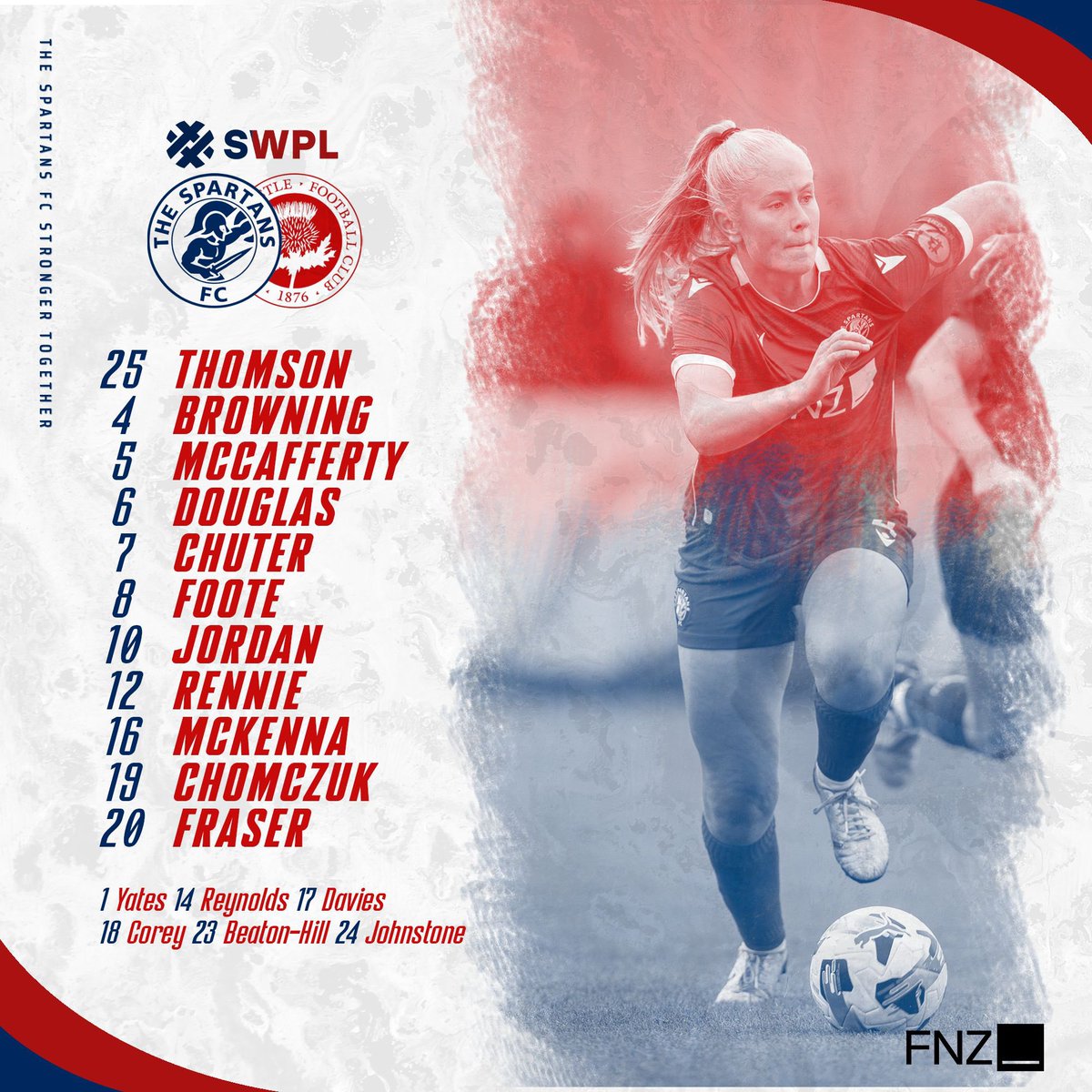 Spartans FC Women (@spartansfcwomen) on Twitter photo Tonight's Spartans team to take on <a href="/ThistleWFC/">Partick Thistle Women's FC</a> in midweek <a href="/swplofficial/">Scottish Women's Premier League</a> action ⚪️🔴
#DBDF Tonight's Spartans team to take on <a href="/ThistleWFC/">Partick Thistle Women's FC</a> in midweek <a href="/swplofficial/">Scottish Women's Premier League</a> action ⚪️🔴
#DBDF