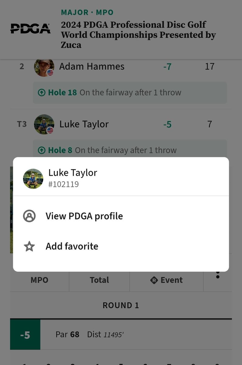 Crunchy_DG's tweet photo. THIS IS NOT A DRILL!!

You can add favorites in PDGA Live, just update the app, click the player in the event, and hit the three dots! https://t.co/nxoZJYnrns
