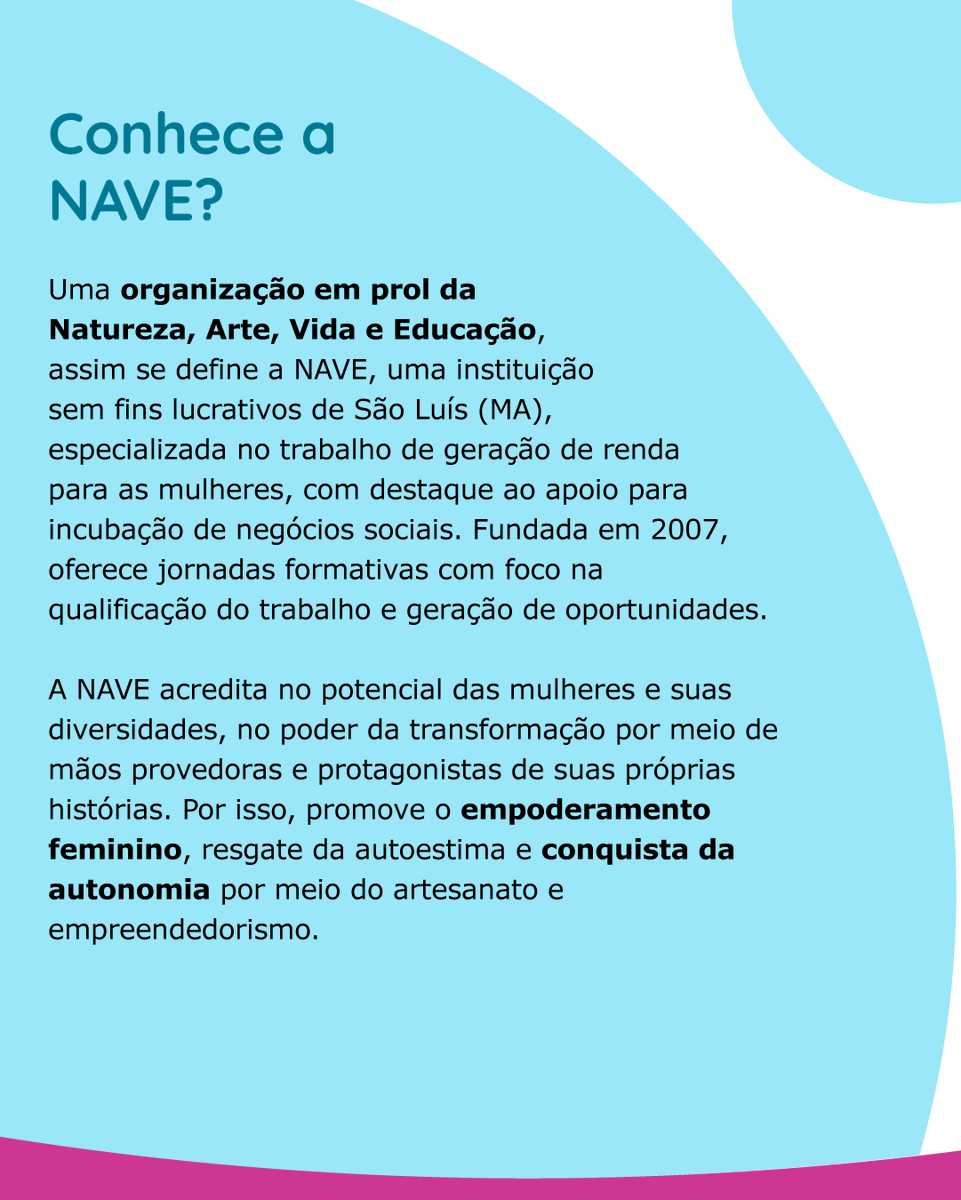 FICAS_SP's tweet photo. Texto do post: Arraste para o lado e saiba mais sobre a NAVE, uma organização que investe no empoderamento feminino por meio do empreendedorismo, no #ConheçaNossaRede" de hoje: https://t.co/GdOkbrBeil.

#DescriçãoDaImagem #ParaTodosVerem este post tem descrição acessível. https://t.co/6elwCs0uAY