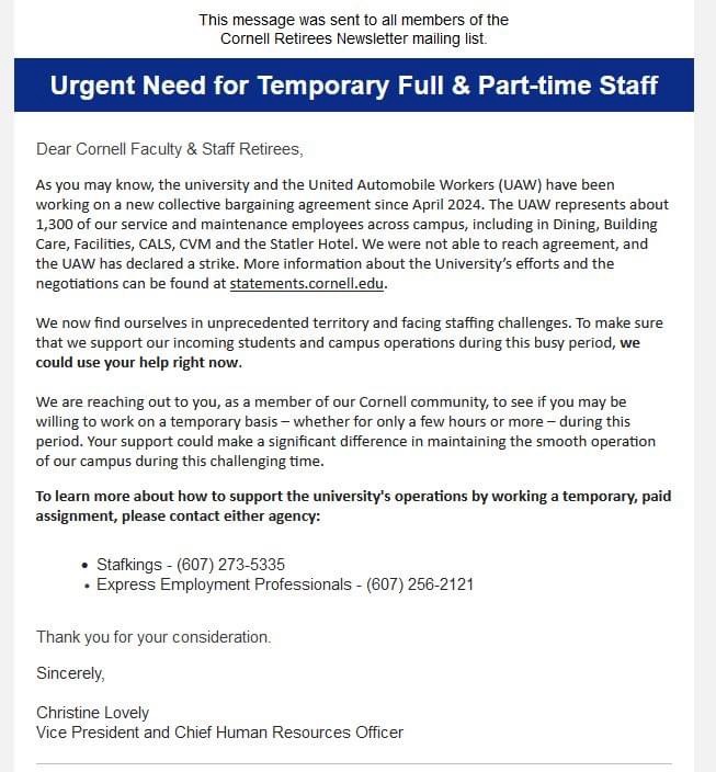 UAW (@uaw) on Twitter photo Cornell University has a $10 billion endowment. Management could easily afford to treat workers with the dignity and respect they deserve. Instead, Cornell is attempting to union bust by encouraging retirees and faculty to scab.
This is textbook corporate greed.
<a href="/UAWregion9/">UAW Region 9</a> Cornell University has a $10 billion endowment. Management could easily afford to treat workers with the dignity and respect they deserve. Instead, Cornell is attempting to union bust by encouraging retirees and faculty to scab.
This is textbook corporate greed.
<a href="/UAWregion9/">UAW Region 9</a>