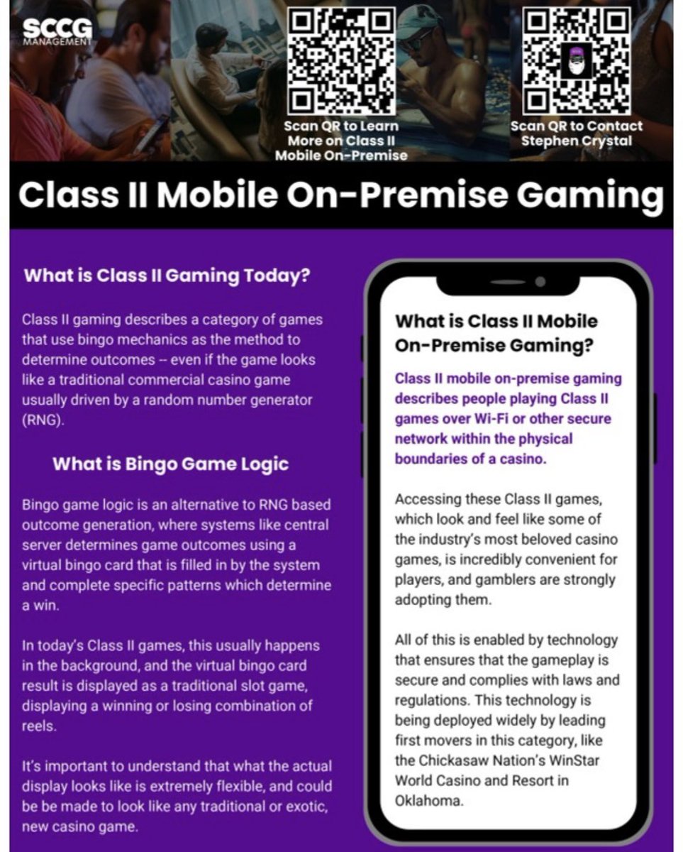 🎰 Class II Mobile On-Premise Gaming lets players enjoy Class II games over secure Wi-Fi or networks within the boundaries of a casino. 

🔗 Click here to learn more about Class II Mobile On-Premise Gaming: 

sccgmanagement.com/class-ii-mobil…
