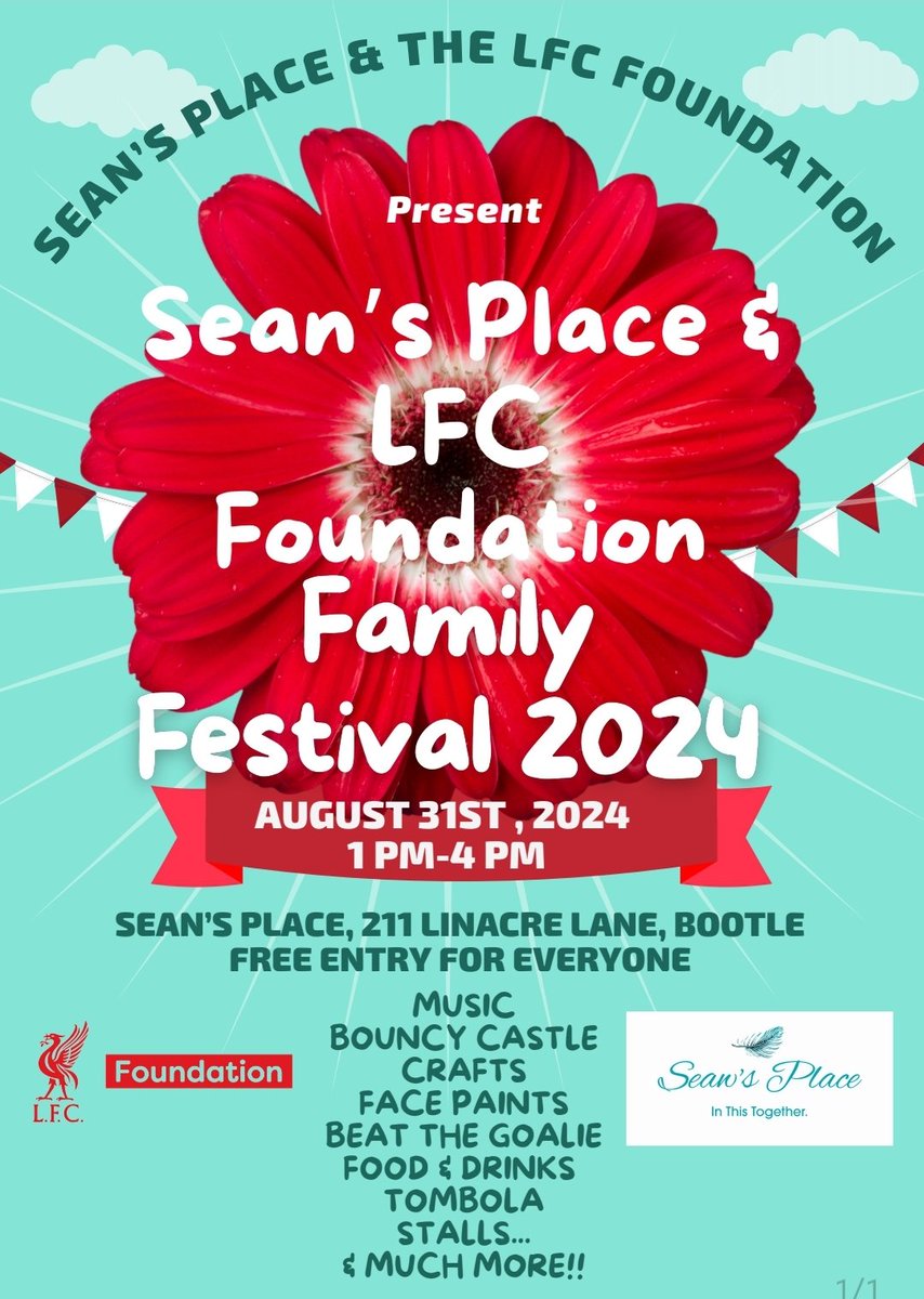 Sean's Place (@seansplace2) on Twitter photo We cannot wait for our upcoming Summer Fair Saturday 31st August at Sean's Place!
The event is free entry and open to the whole community so please come along.
This is in partnership with <a href="/LFCFoundation/">LFC Foundation</a> who will have brilliant prizes from LFC up fot grabs too on the day.❤️ We cannot wait for our upcoming Summer Fair Saturday 31st August at Sean's Place!
The event is free entry and open to the whole community so please come along.
This is in partnership with <a href="/LFCFoundation/">LFC Foundation</a> who will have brilliant prizes from LFC up fot grabs too on the day.❤️