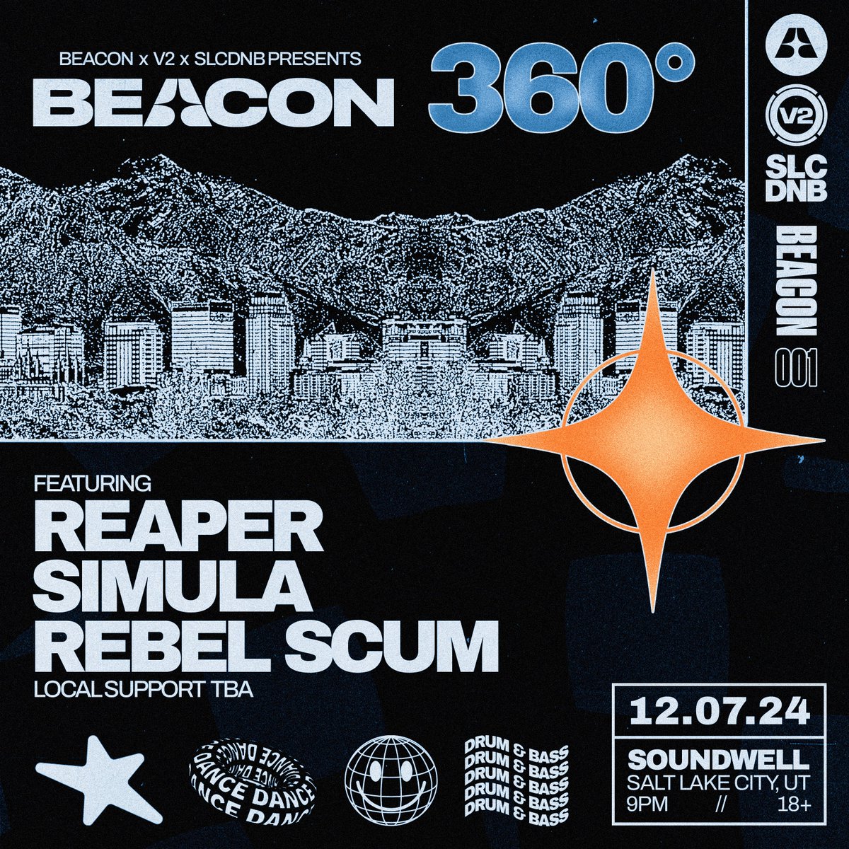 Announcing the debut BEACON 360° show in Salt Lake City featuring REAPER, Simula, and Rebel Scum! This is the first of many 360° shows we're taking across North America, and we're so stoked to kick it off with our friends at V2 and SLCDNB. ✨