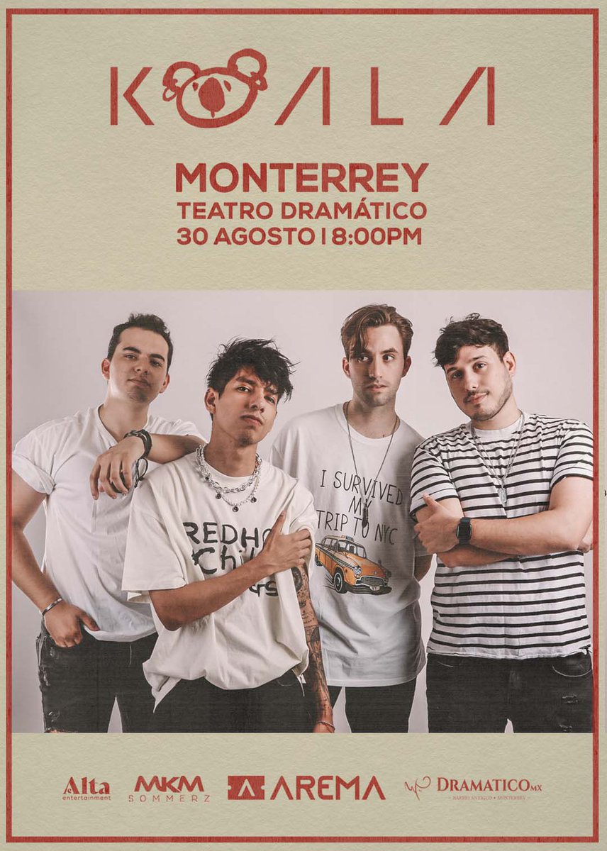 KoalaBanda's tweet photo. 🤩 ¡Ya queremos que sea 30 de Agosto para verl@s a tod@s de cerquita en Monterrey!

¿Ya tienes tus boletos? 🤔 

🎟️ Aquí 👉🏻: https://t.co/pSP0eqtpdC https://t.co/Byaats6iH2
