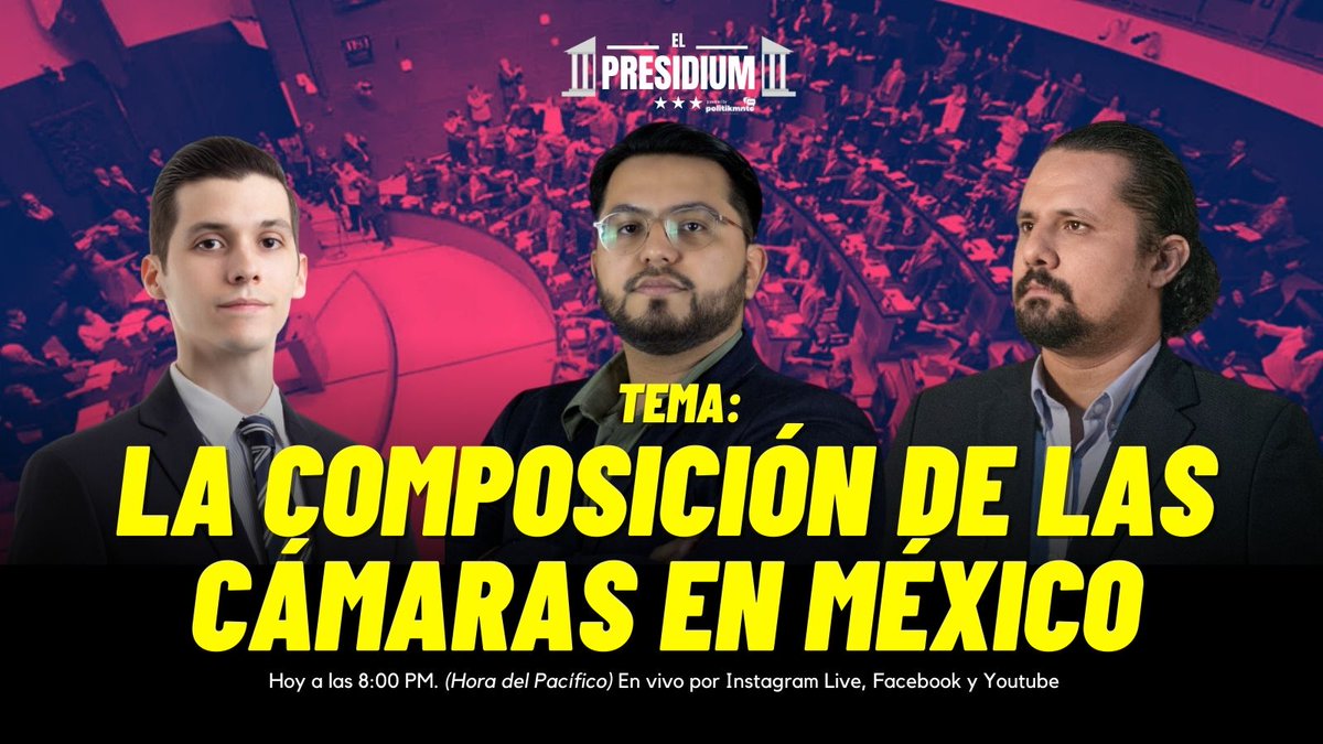 Politikmnte's tweet image. ¿𝗛𝗔𝗬 𝗦𝗢𝗕𝗥𝗘𝗥𝗘𝗣𝗥𝗘𝗦𝗘𝗡𝗧𝗔𝗖𝗜𝗢𝗡 𝗘𝗡 𝗟𝗔𝗦 𝗖𝗔𝗠𝗔𝗥𝗔𝗦?

Esta noche en #ElPresidium 🎙️ vamos a platicar con @inzunzalfredito y @ecorralesmx sobre el anteproyecto del @INEMexico donde asigna a cada partido el número de curules.

🔥Host: @maxperal 

#Politikmnte