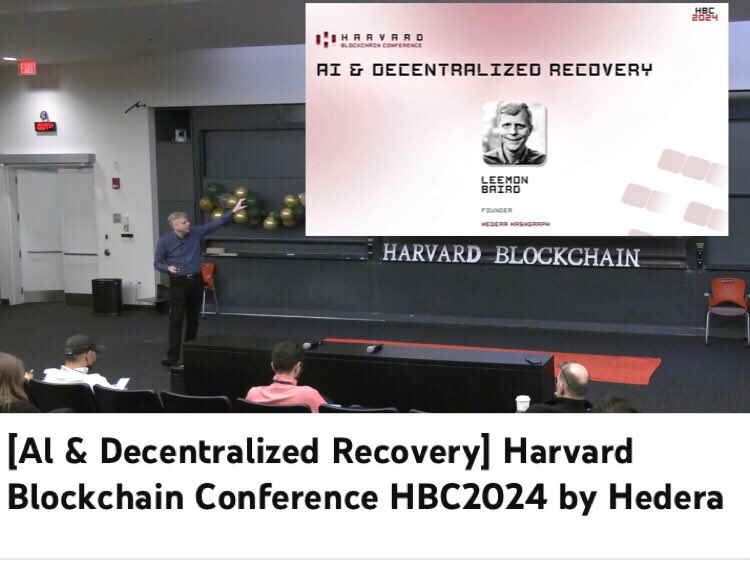 Dr <a href="/leemonbaird/">Leemon Baird</a> speaks to the young minds of <a href="/HarvardHBS/">Harvard Business School</a> at #HBC2024, an event hosted by <a href="/HBSCryptoClub/">Harvard Blockchain</a>. #Hedera’s Co-Founder explores the real-world applications of #DLT, and the intersection of #blockchain and #AI! $HBAR

youtu.be/Y9Ta44yD_cE?si…