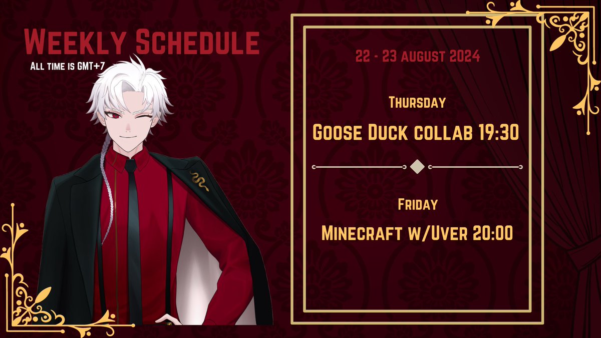 Minoguchi_R's tweet photo. Schedule 22 Aug - 23 Aug    

Hashtags : General - #JustRomulus
Update - #WhatsGuchi
Stream - #Romulive
Meme - #Minomeme
Highlights - #Rollmulus
Mature - #Minomulus
Fanart - #Snekart / #RomguchiART
Music/Cover - #MiSing
Fan name - #Romers https://t.co/OcJ9fv10BU