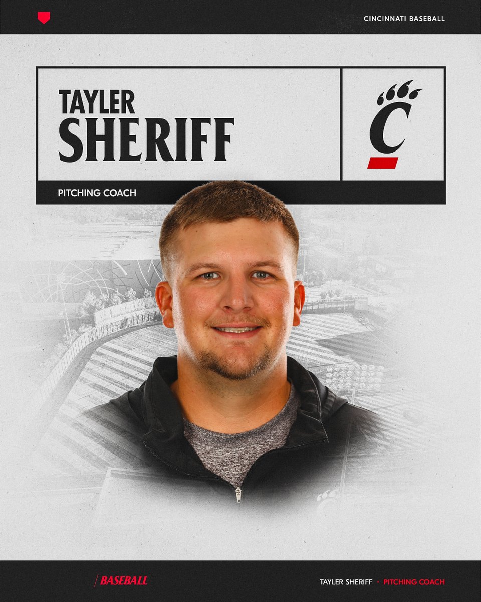 Cincinnati Baseball (@gobearcatsbase) on Twitter photo A familiar face in a new role.
We're excited to announce <a href="/CoachSheriffUC/">Tayler Sheriff</a> as our new pitching coach! Sheriff was our Director of Pitching Development this past season.
📰➡️ bit.ly/3SVOzdS
#Bearcats A familiar face in a new role.
We're excited to announce <a href="/CoachSheriffUC/">Tayler Sheriff</a> as our new pitching coach! Sheriff was our Director of Pitching Development this past season.
📰➡️ bit.ly/3SVOzdS
#Bearcats