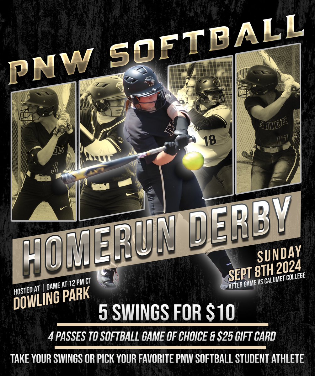 PNW Softball Fall games are right around the corner!

The Pride kicks off the season during Sports Fest with a single game against Calumet College, followed by our HR Derby! 

Buy your Sports Fest tickets today and support the Pride #PawsUp #RoarPride 

shorturl.at/IHS76