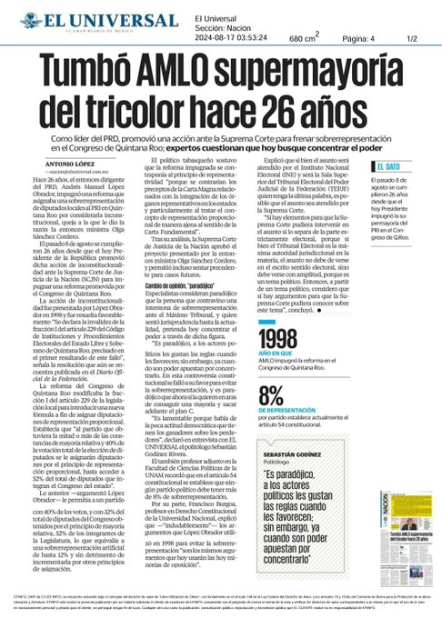 clausrichart's tweet photo. El @lopezobrador_ de 1998 combatiendo la #sobrerrepresentación que intentaba el PRI, donde tuvo de aliada a la @SCJN para impedirlo

Hoy se le olvida y a @M_OlgaSCordero también, quieren hacer lo que combatían. Esta incongruencia es una muestra de su doble moral #LaClausOpinión https://t.co/bt8JG1KhVY