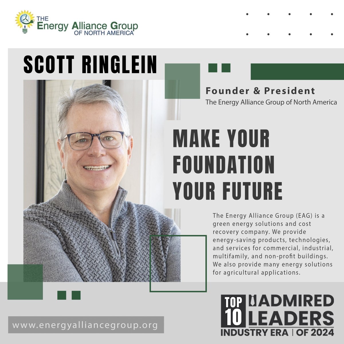 Scott Ringlein #founder &amp; #president of The Energy Alliance Group of North America
#energyalliance #energysolutions #costrecovery #energysavingproducts #technologies #services #commercial #industrial #multifamily #solutions #agriculturalapplications
industry-era.com/Scott-Ringlein…