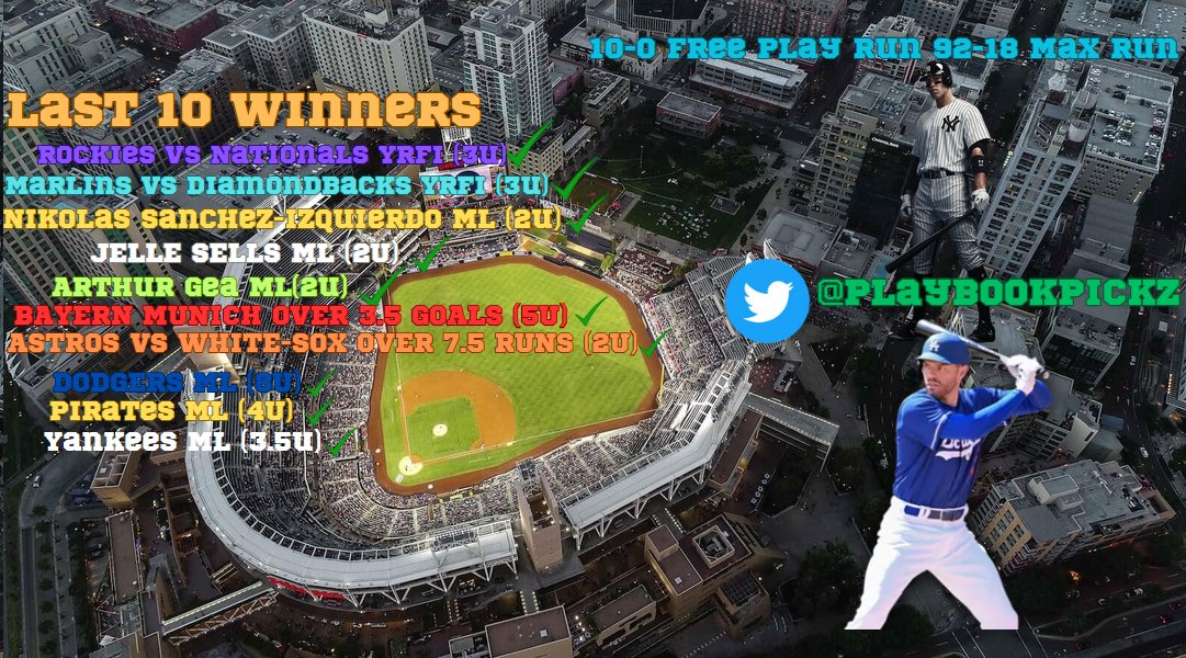 ABSOLUTE HEATER OF A RUN 🔥👀

10-0 Free Play Run and a 92-18 Max Run 🐐✅

MASSIVE VIP SALE GOING ON MAKE SURE TO INTERACT WITH THIS/DM ME FOR OUR SALE 📲

#GamblingX #FreePicks #MLBPicks #SportsBetting