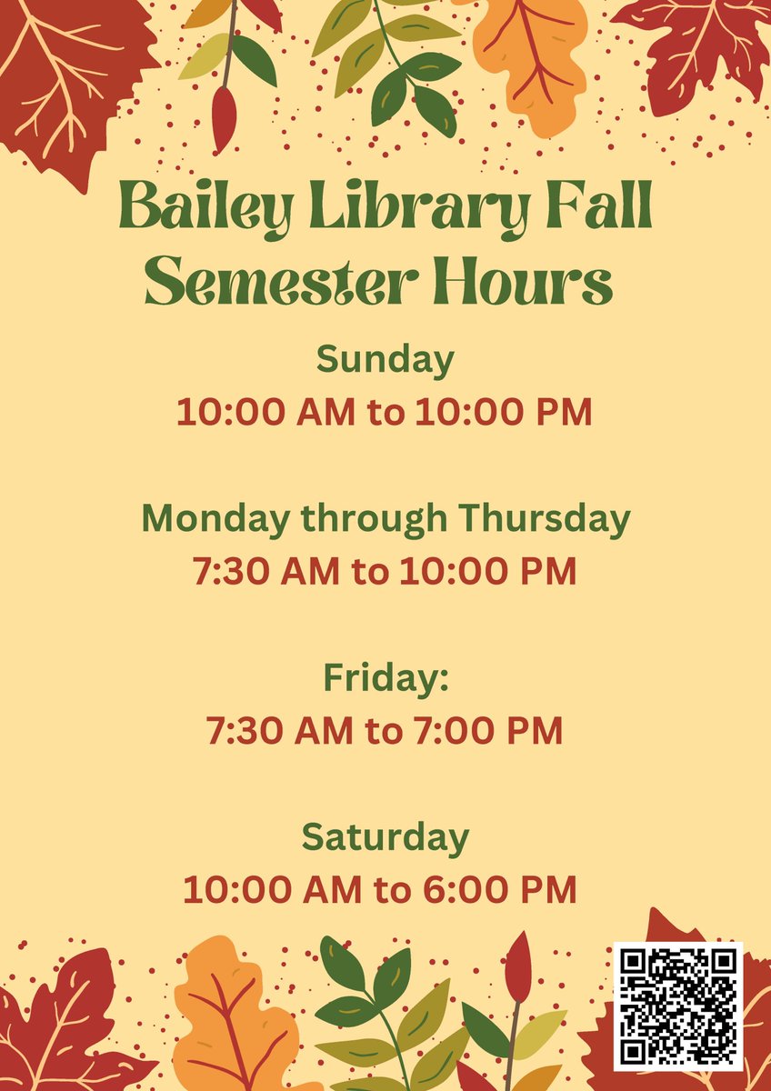 The library will be open on Sunday, August 25th, from 10:00 a.m. to 8:00 p.m., and will then start the regular fall hours!  See you soon! 😊
