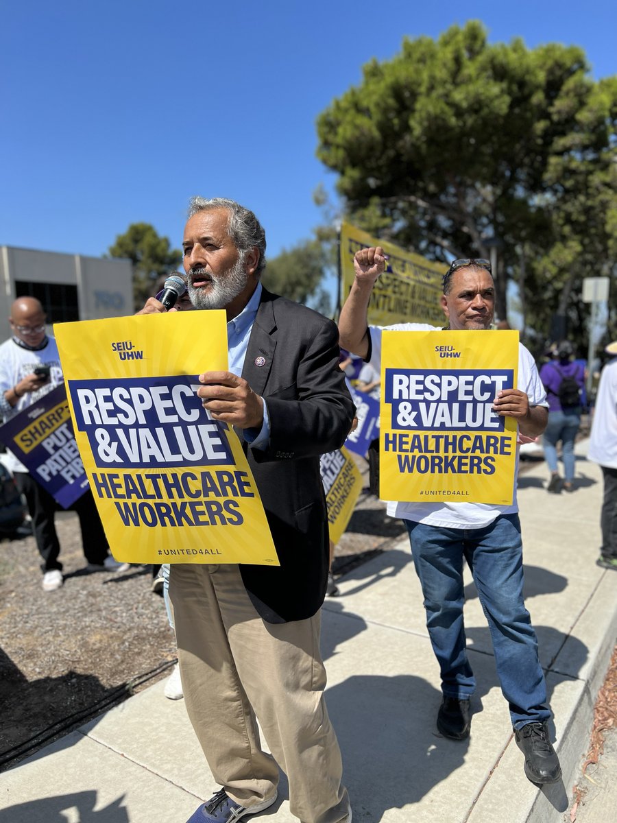 seiu_uhw's tweet photo. Thank you @RepJuanVargas for joining the picket line to demand @SharpHealthcare put an end to the crisis in care by paying frontline workers enough to survive in one of the most expensive cities in the US. #OneSharpOneUnion #United4All https://t.co/MxSZUgMu62