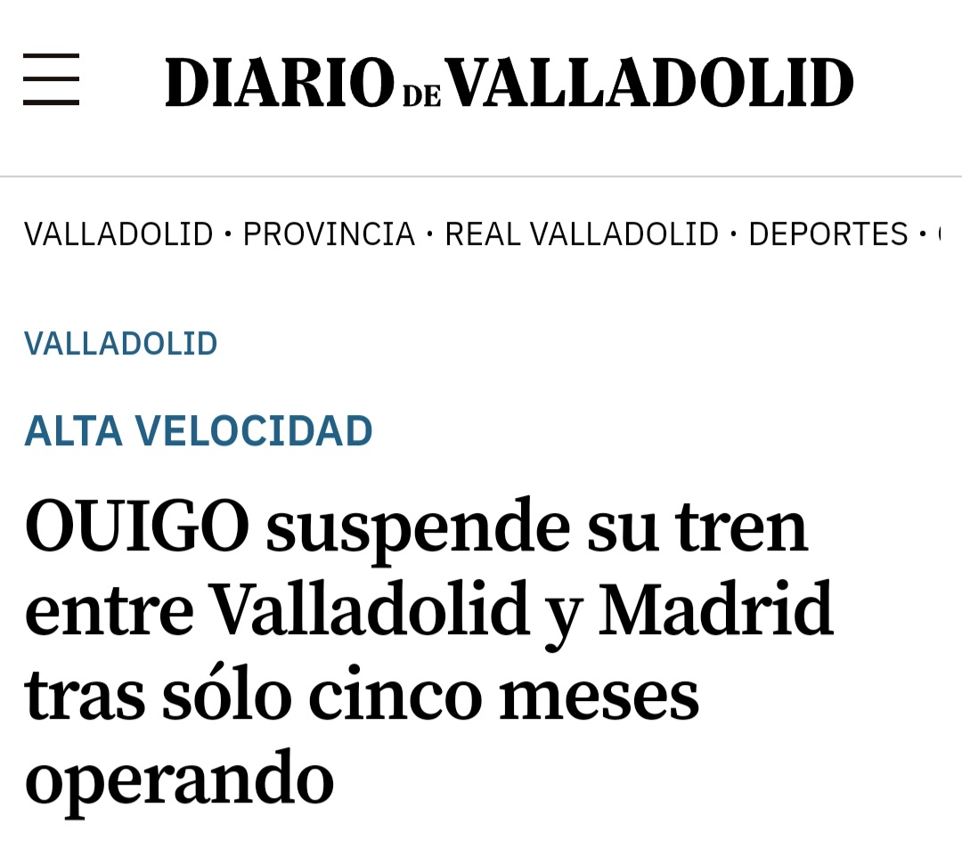 LA APUESTA DE CARNERO POR OUIGO EVIDENCIA EL SECTARISMO DE RENFE

Por favor, disfrutad de esta maravilla de artículo del año pasado. 

Espero que Carnero no apostara mucho dinero 🤭🤭🤭

diariodevalladolid.es/opinion/231011…