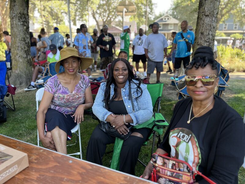 Portland Community Reinvestment Initiatives, Inc.'s Genora Dyer Dishman, Andrea Debnam and Kymberly Horner enjoying the SEI Homecoming.