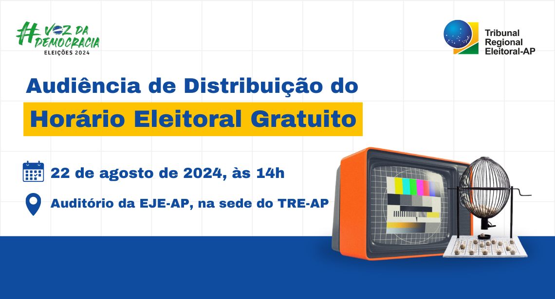 #NotíciaEleitoral TRE-AP PROMOVE AUDIÊNCIA DE DISTRIBUIÇÃO DO HORÁRIO ELEITORAL GRATUITO | Saiba mais: tre-ap.jus.br/comunicacao/no…