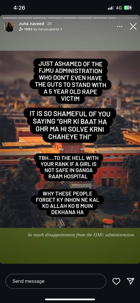 dr_zee19's tweet photo. Please take some legal action against this r@pe case CM sahiba! @MaryamNSharif We’ve really high hopes from you when our own administration and faculty has let down us and threatened us for raising voice against this case.

#GangaRamNaMehfuz
#GoMSGo
#WhereisCMPunjab https://t.co/ICEVjZlZCu