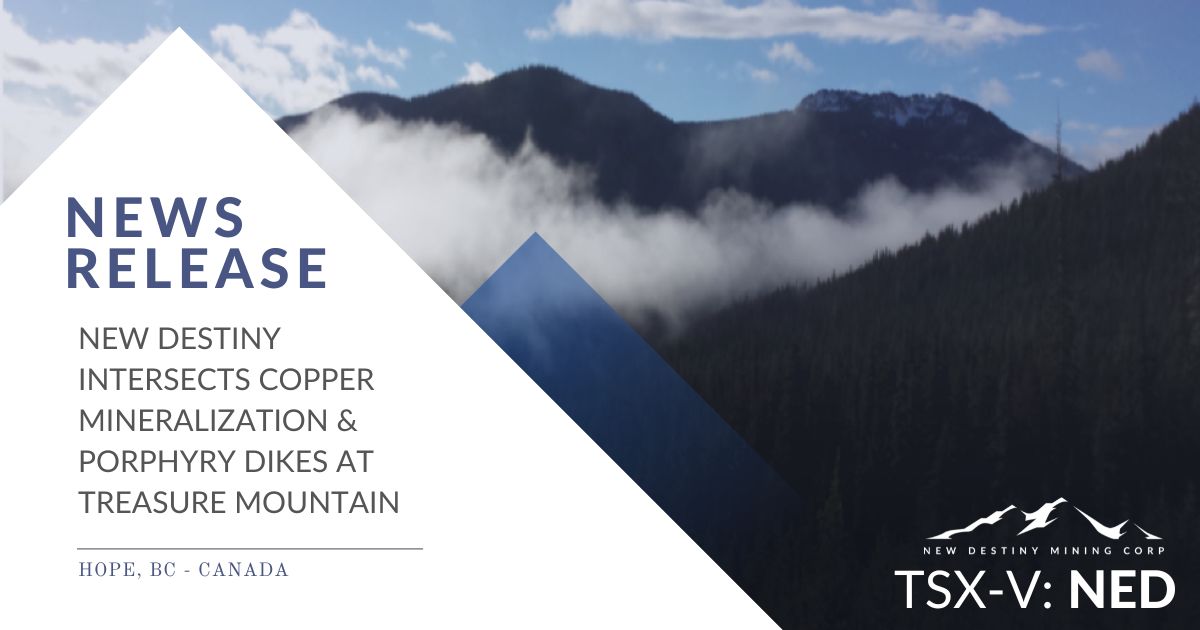 NEDminingcorp's tweet image. New Destiny Drilling Update: bit.ly/4dNEzvk Hole 6 Intersects Copper Mineralization and Porphyry Dikes at Treasure Mountain
__________ 
TSX-v: NED 
#NewDestinyMining 
#TreasureMountainProperty 

#treasuremountainsilver #silver #mining #mineralexploration #bcmining #tsxv